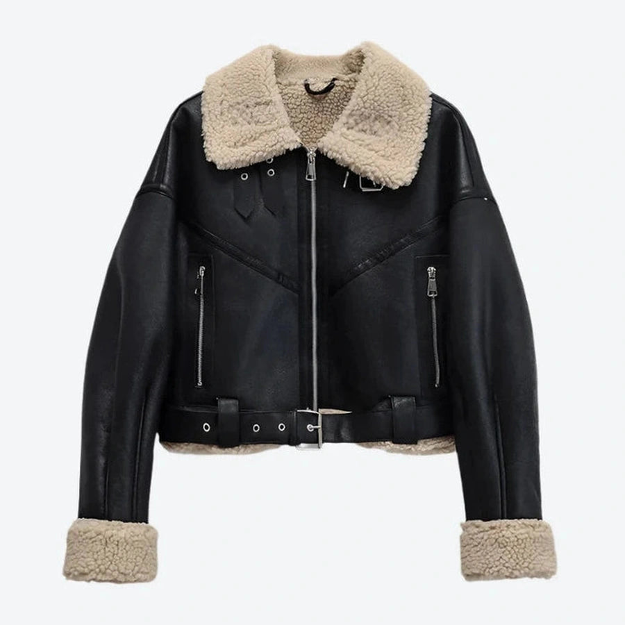 Faux Shearling Trimmed Aviator Leather Jackets