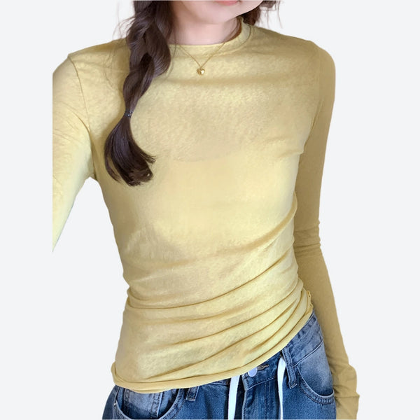 Fitted Mock-Neck Long-Sleeve T-Shirts