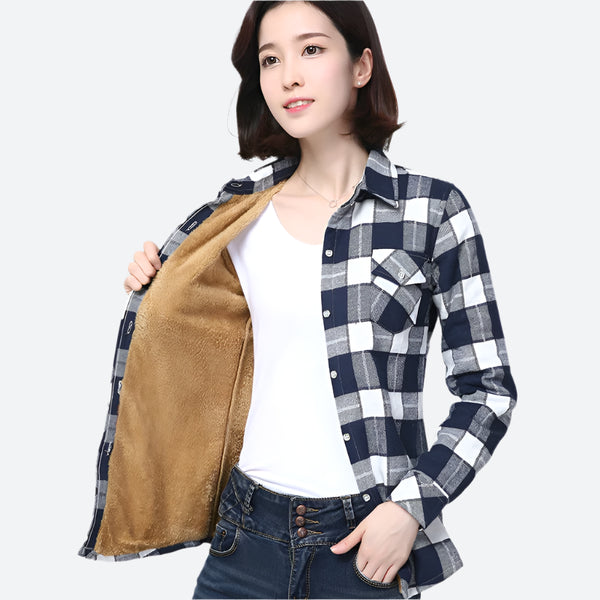 Fleece-Lined Plaid Button-Up Shirt Jackets