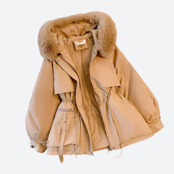 Fur-Lined Belted Hooded Parka Jackets