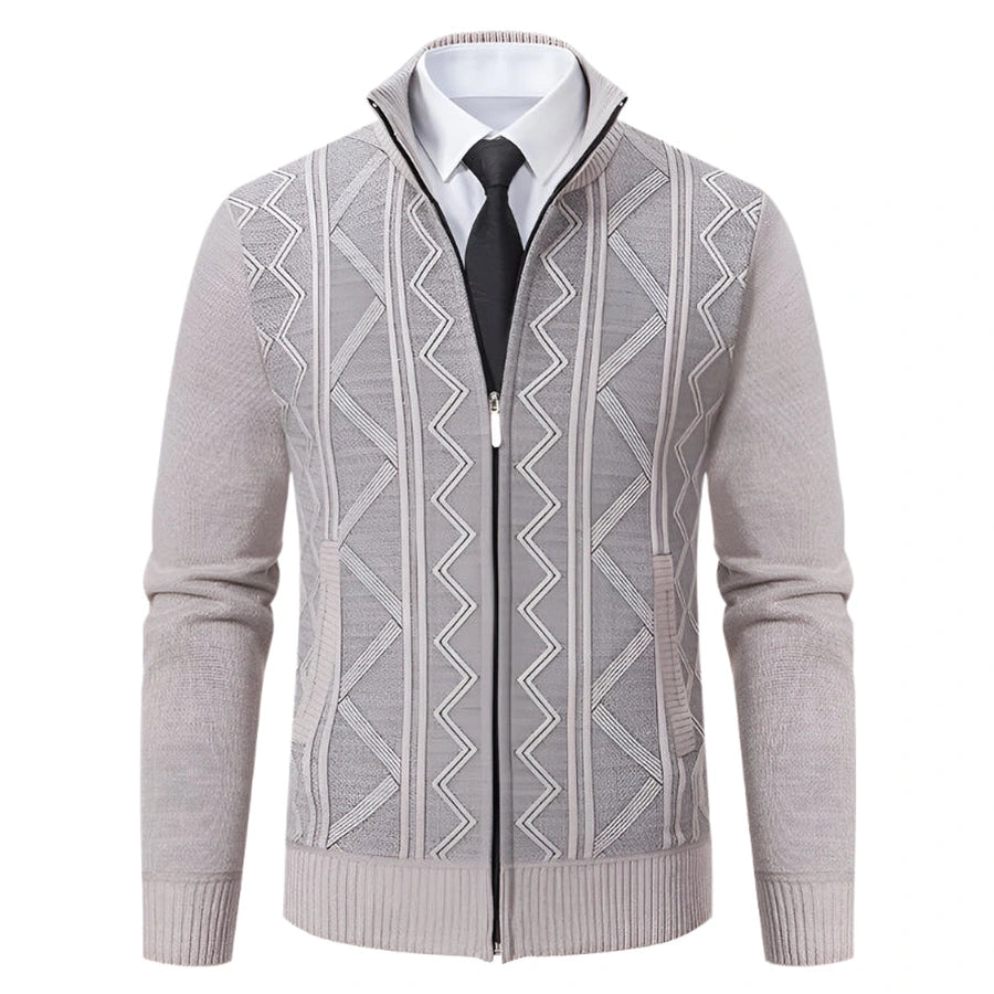 Geometric Full-Zip Knit Cardigans