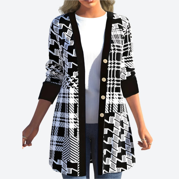 Geometric Knit Longline Buttoned Cardigans