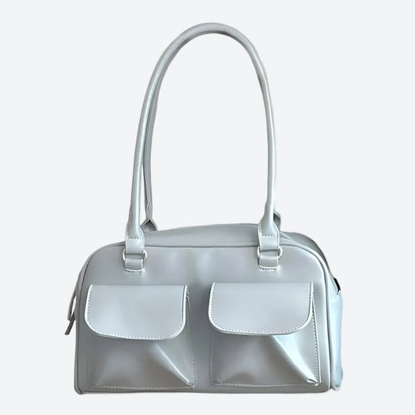 Glossy Double-Pocket Shoulder Handbags