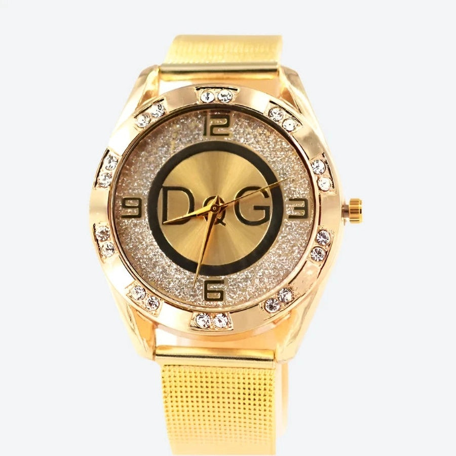 Gold Mesh Rhinestone Quartz Watches