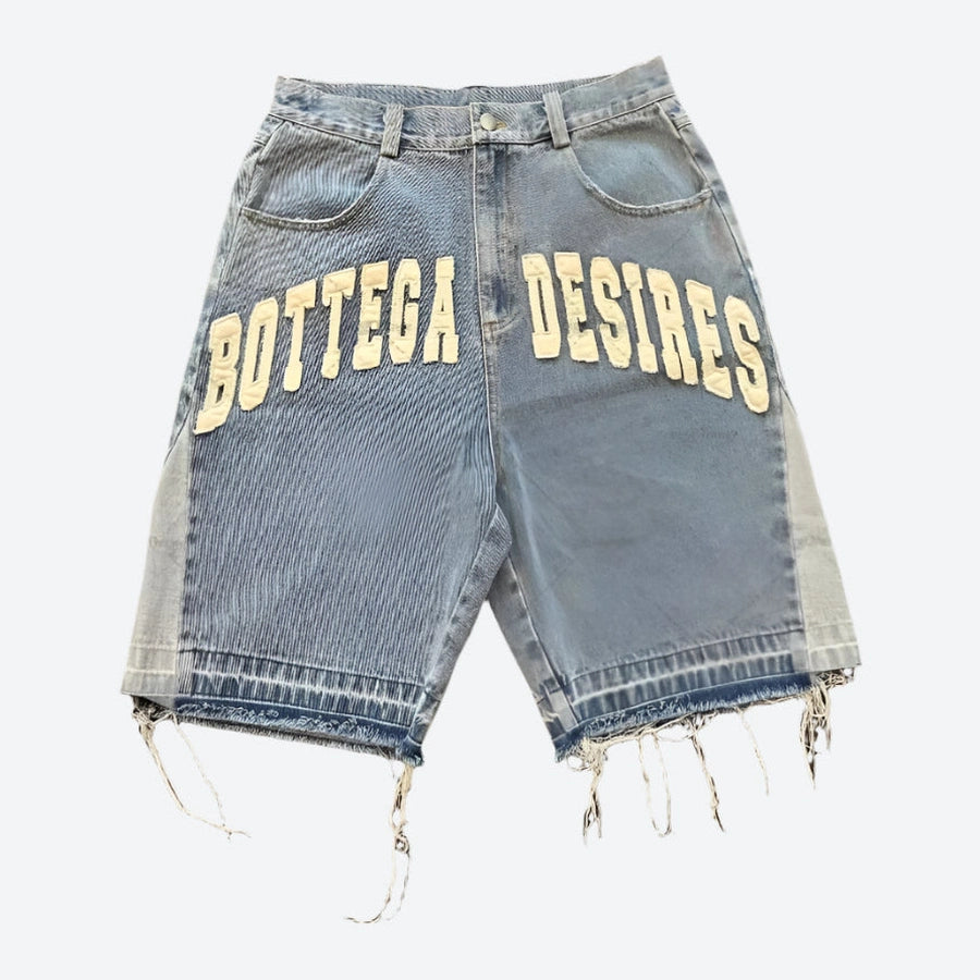 Graphic Distressed Denim Bermuda Shorts