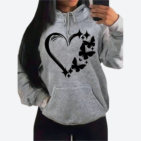 Graphic Heart Butterfly Pullover Hoodie Sweatshirts
