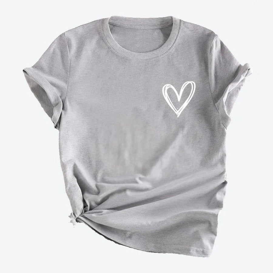 Heart Motif Casual Soft Cotton Tees