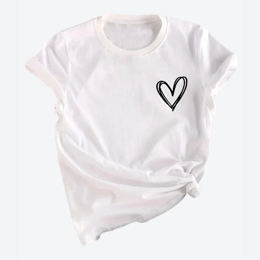Heart Motif Casual Soft Cotton Tees