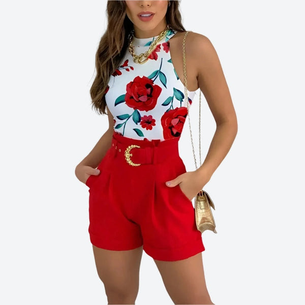 High-Waist Belted Pleated Dressy Shorts