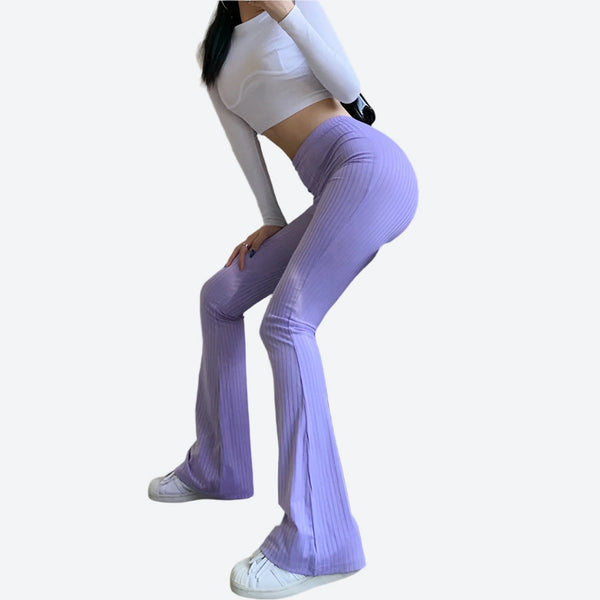 High-Waist Ribbed Flared Leggings