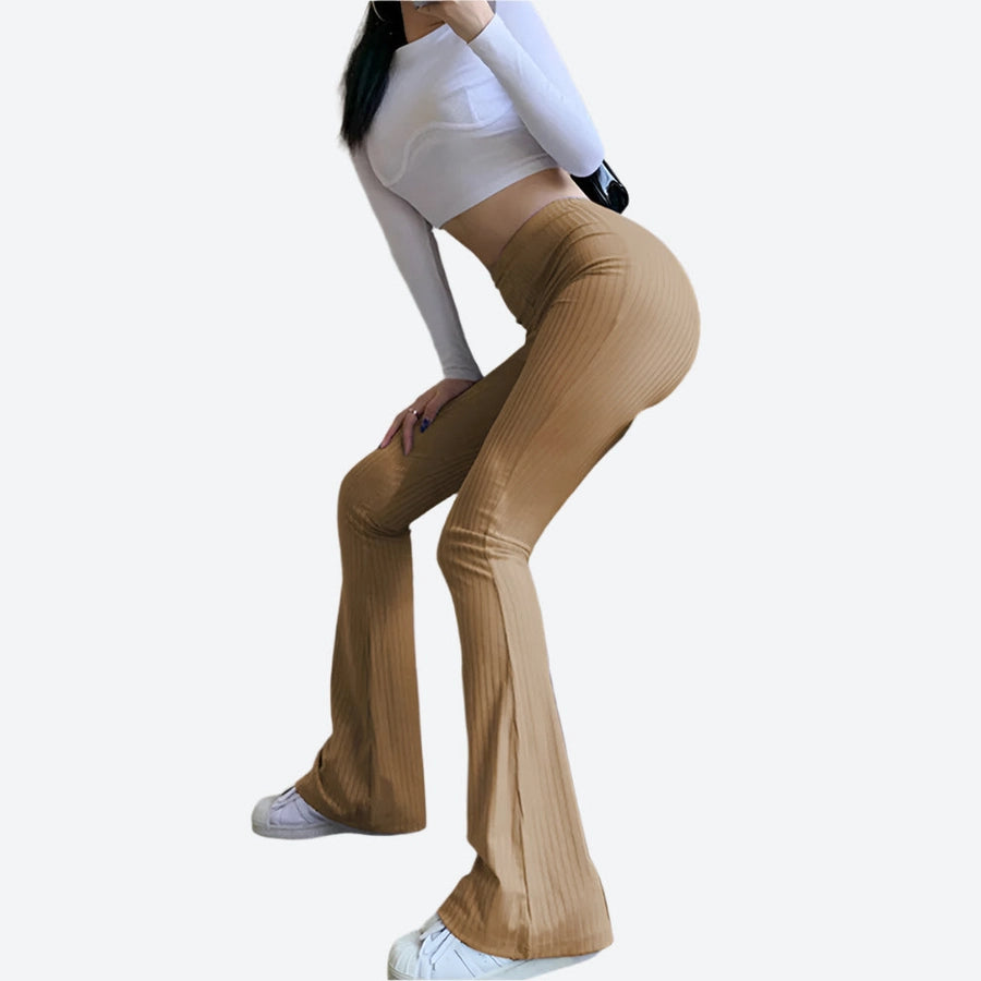 High-Waist Ribbed Flared Leggings