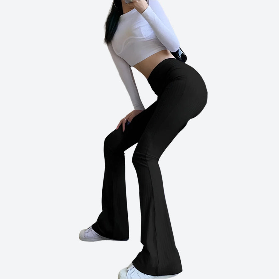 High-Waist Ribbed Flared Leggings