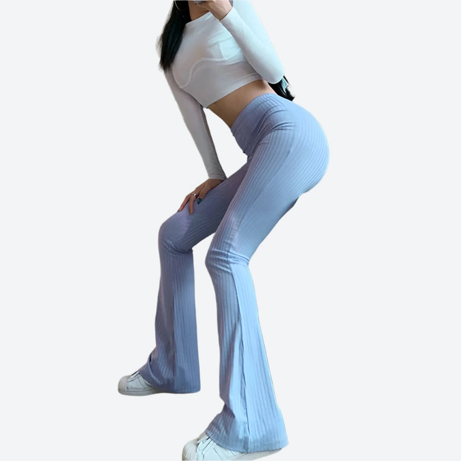 High-Waist Ribbed Flared Leggings