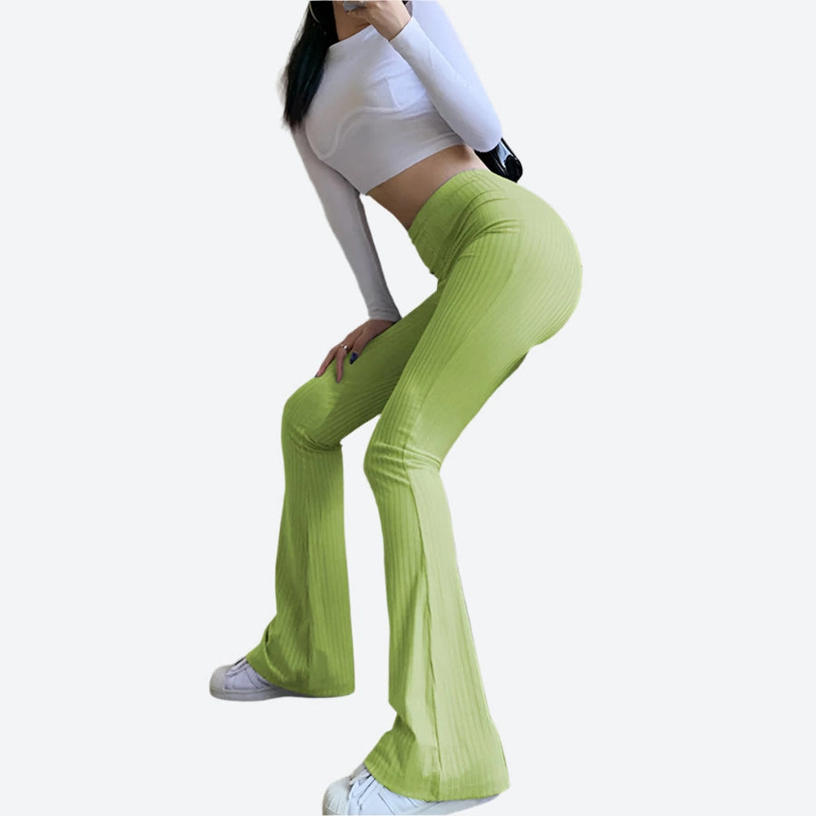 High-Waist Ribbed Flared Leggings