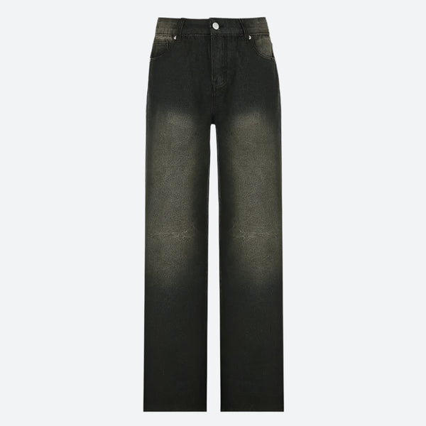 High-Waisted Straight-Leg Faded Jeans