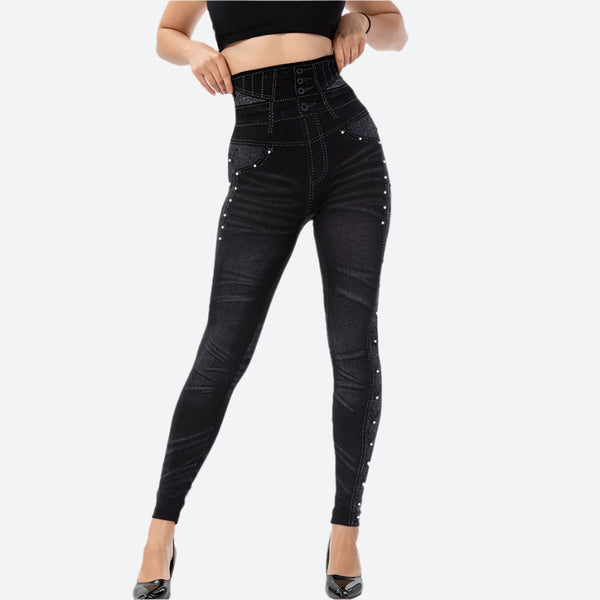 High-Waisted Stretch Faux Denim Leggings