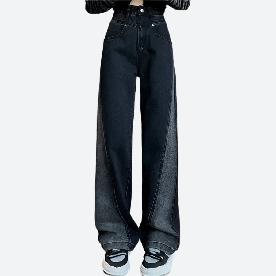 High-Waisted Wide-Leg Denim Jeans