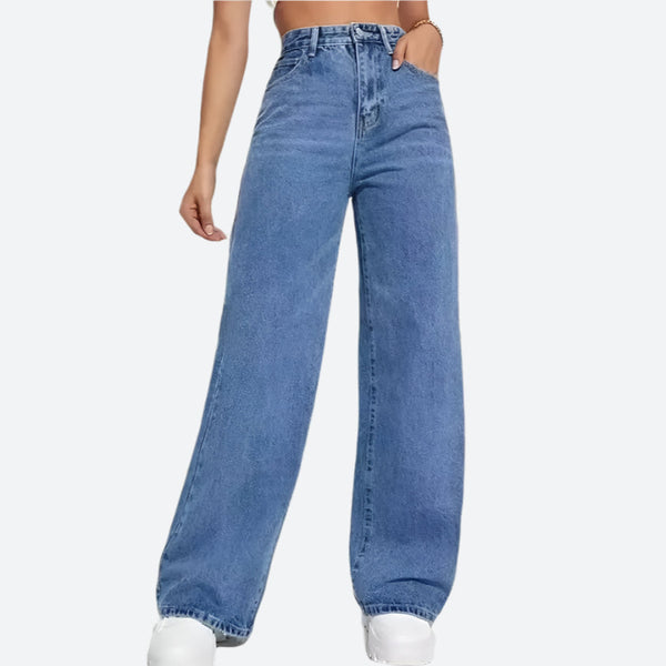 High-Waisted Wide-Leg Denim Jeans