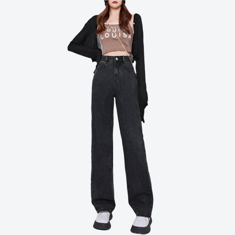 High-Waisted Wide-Leg Denim Pants