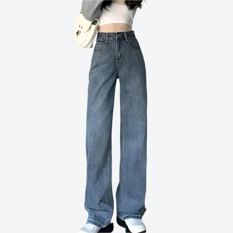 High-Waisted Wide-Leg Denim Pants