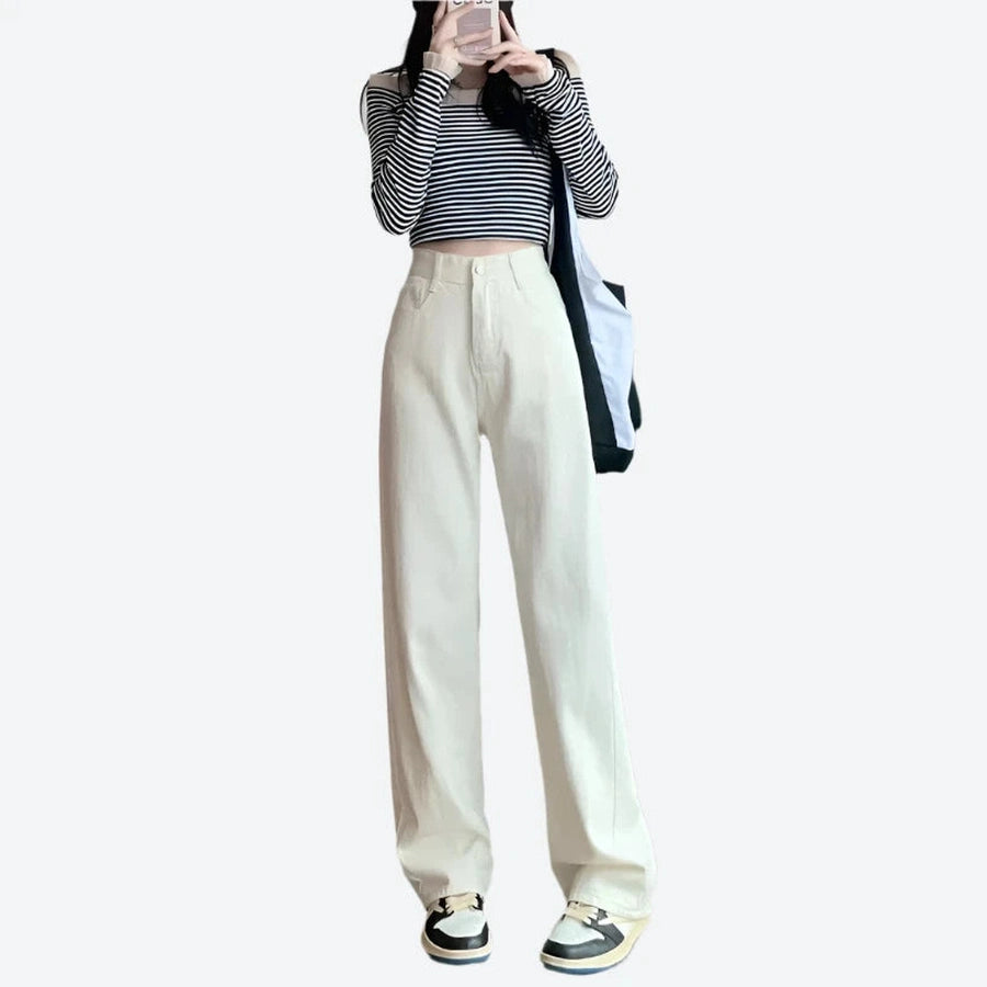High-Waisted Wide-Leg Denim Pants