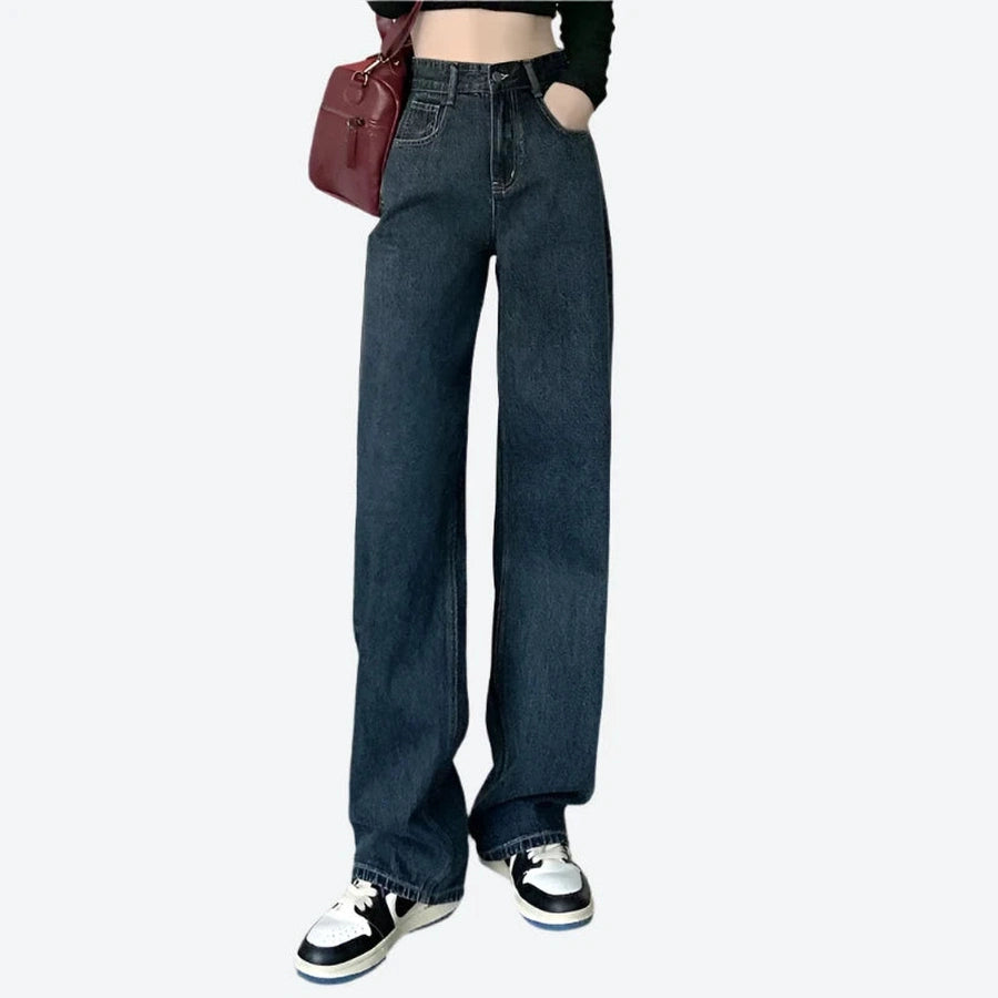 High-Waisted Wide-Leg Denim Pants