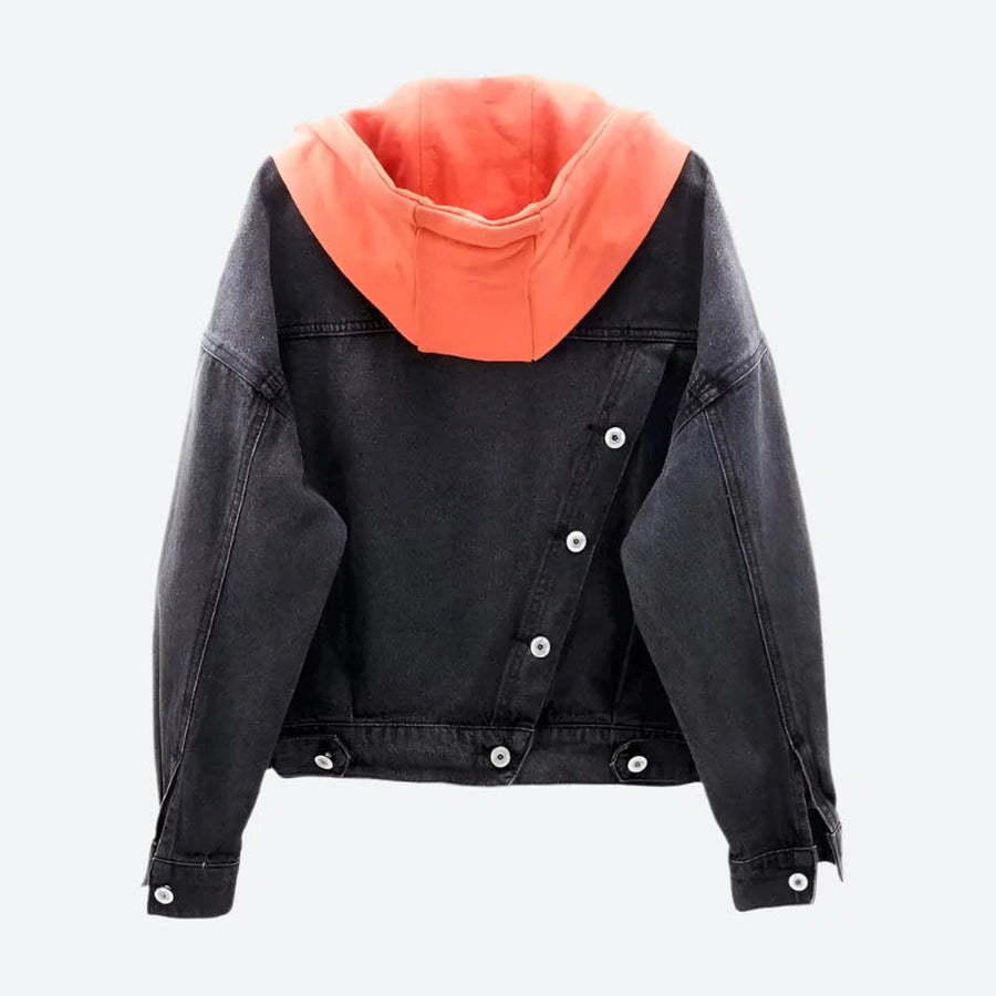 Hooded Asymmetric Oversized Denim Jackets