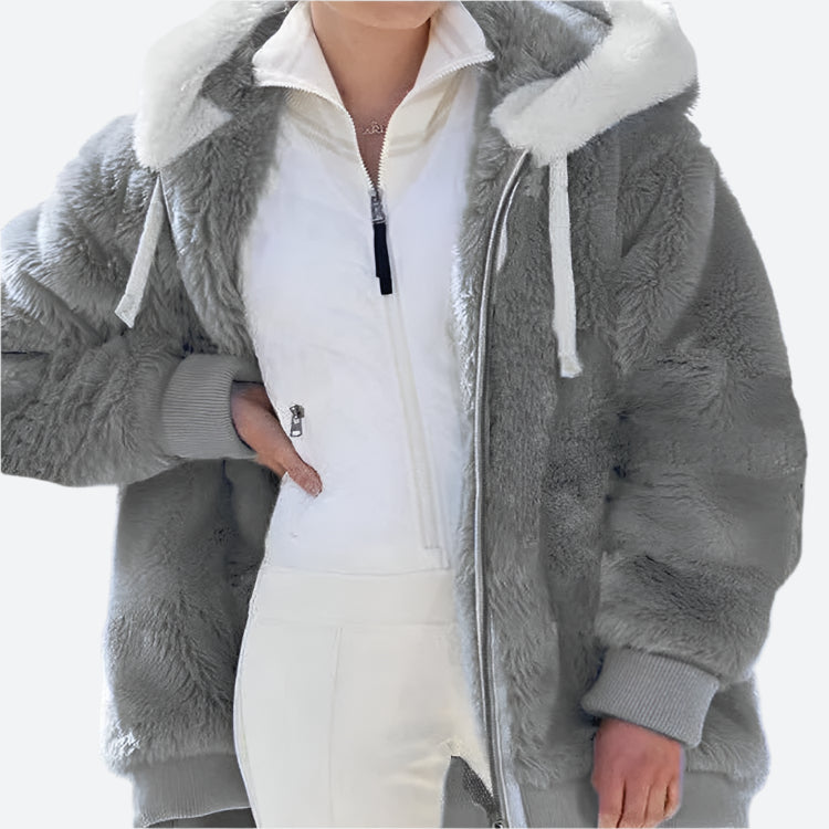 Hooded Zip-Up Plush Faux Fur Jackets
