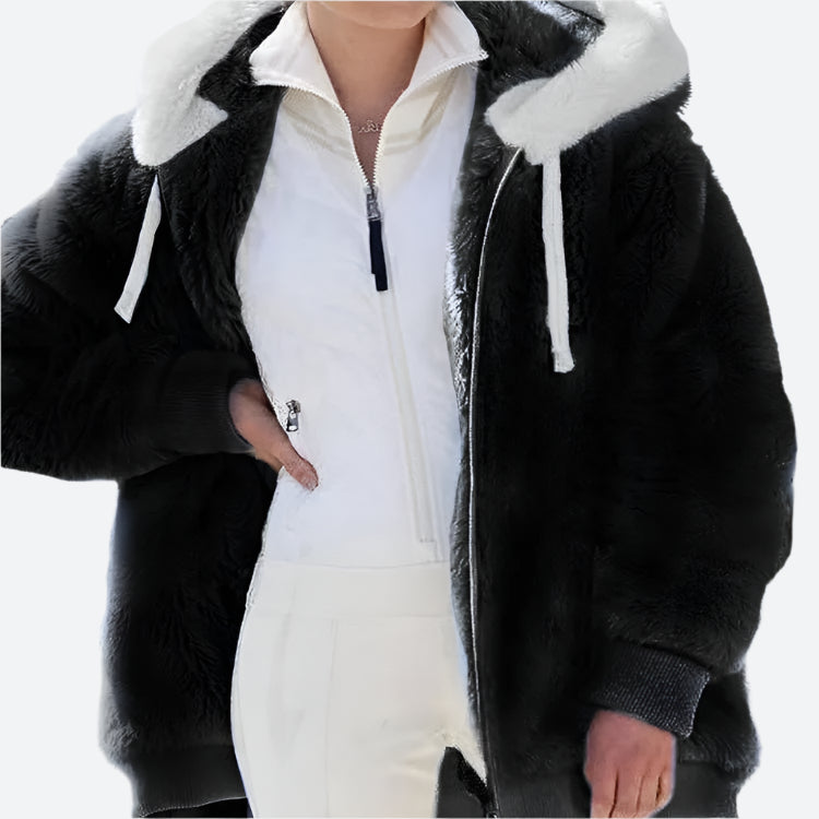 Hooded Zip-Up Plush Faux Fur Jackets