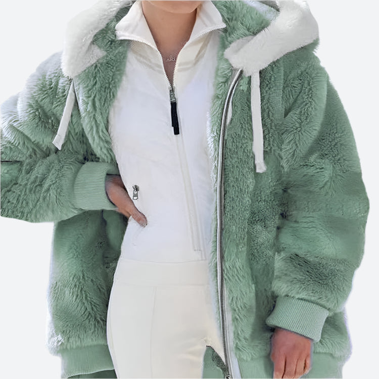 Hooded Zip-Up Plush Faux Fur Jackets
