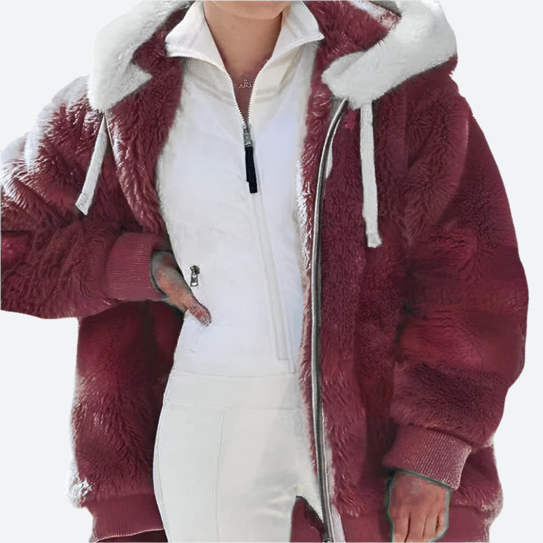 Hooded Zip-Up Plush Faux Fur Jackets