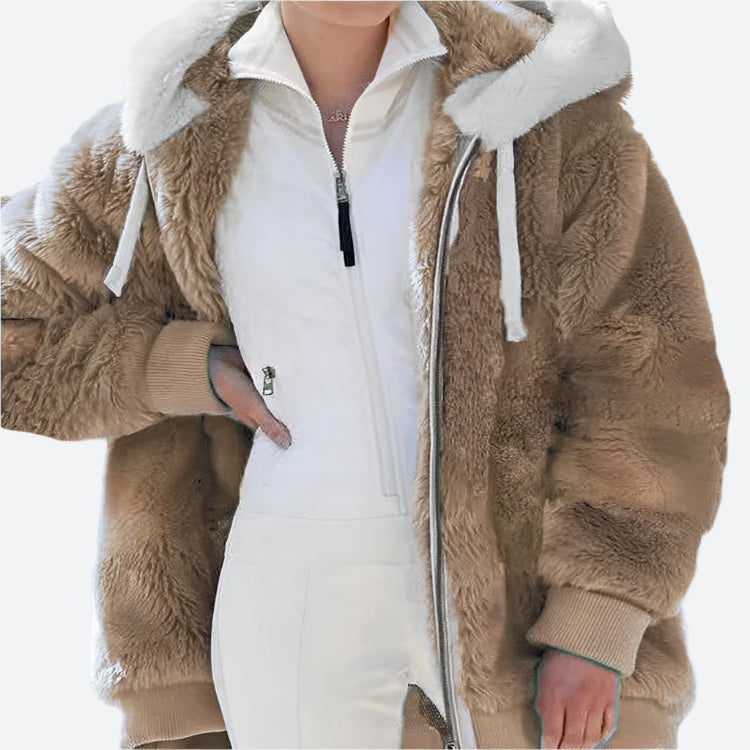 Hooded Zip-Up Plush Faux Fur Jackets