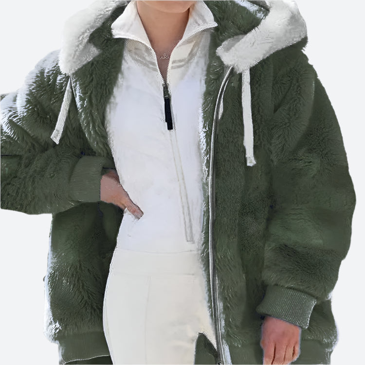 Hooded Zip-Up Plush Faux Fur Jackets