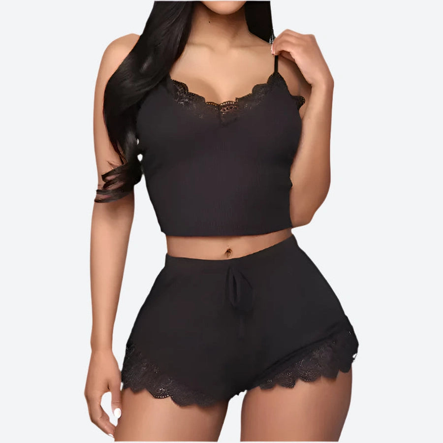 Lace Trim Adjustable Strap Sleepwear Sets