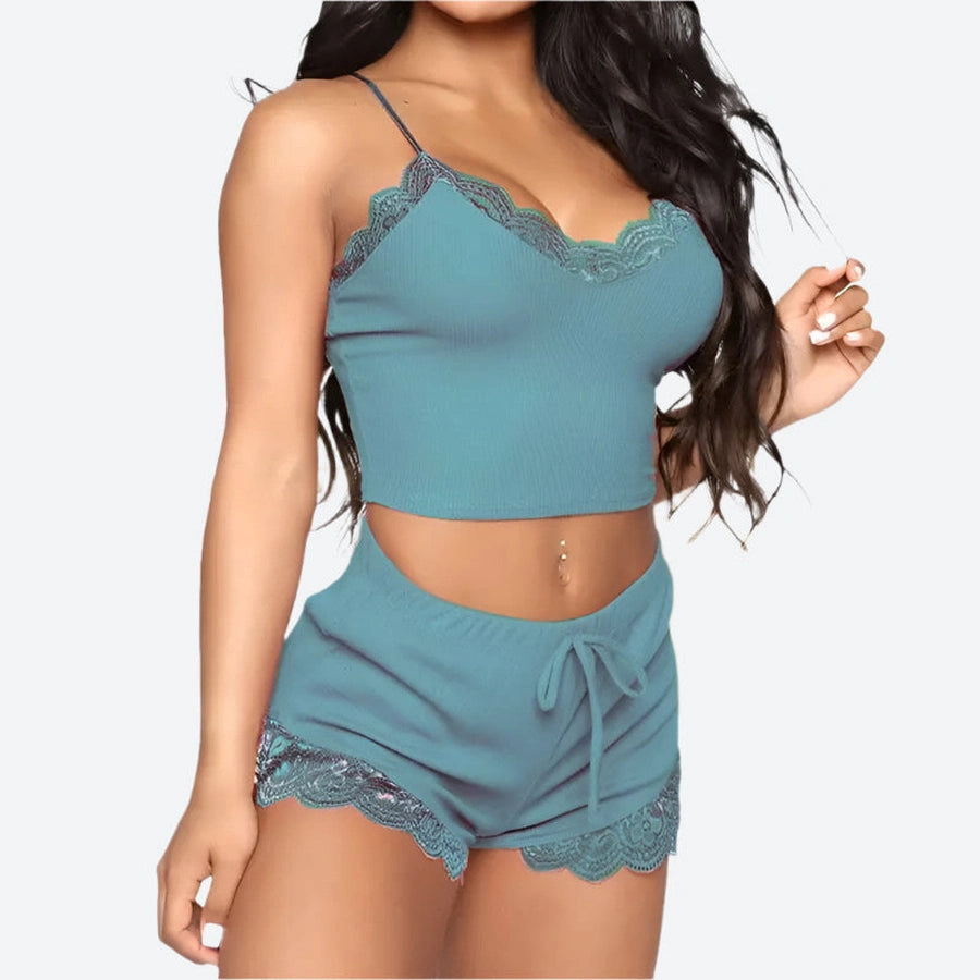 Lace Trim Adjustable Strap Sleepwear Sets