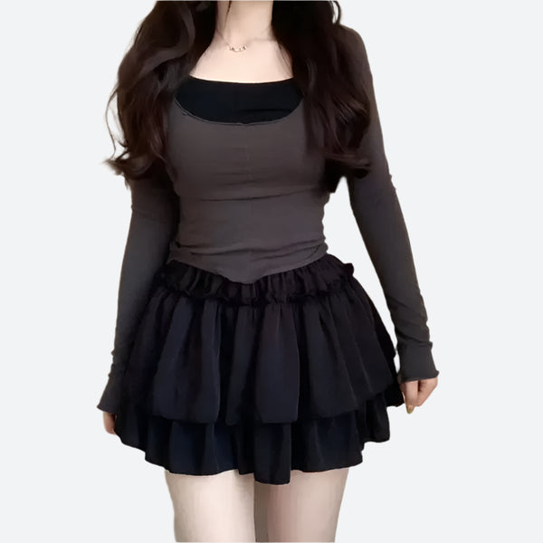 Layered Ruffle High-Waisted Mini Skirts