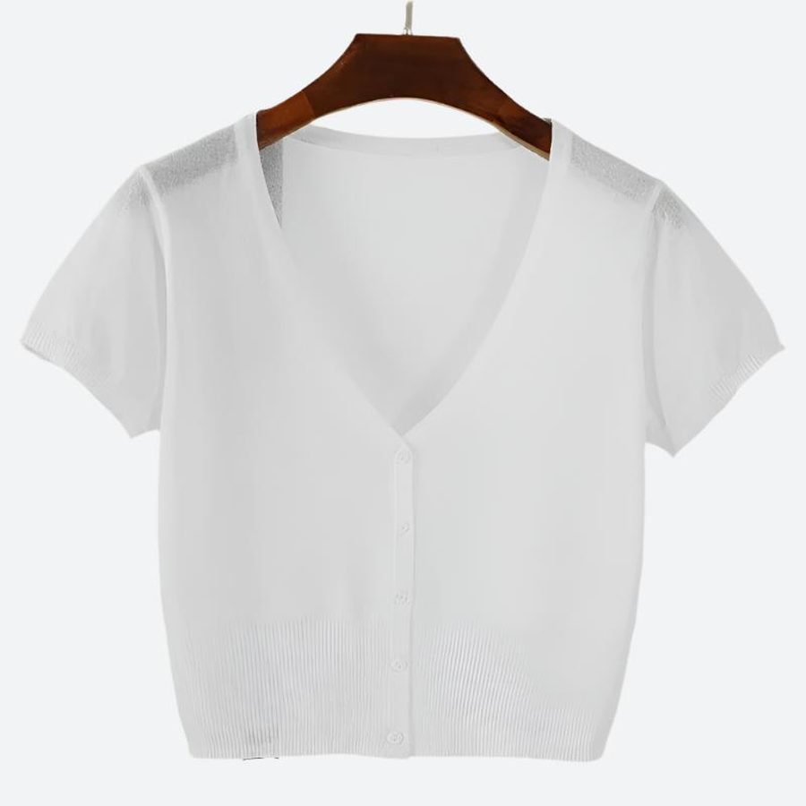 Lightweight Sheer V-Neck Button Cardigans