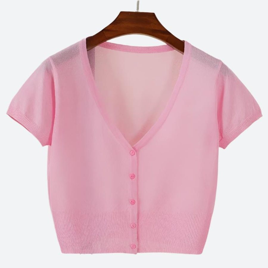Lightweight Sheer V-Neck Button Cardigans