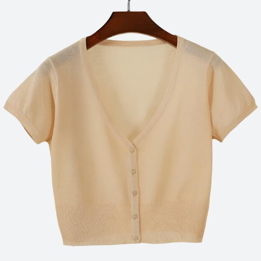 Lightweight Sheer V-Neck Button Cardigans