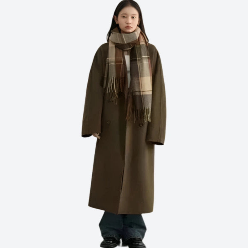 Long Double-Breasted Wool Blend Overcoats