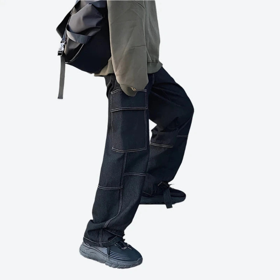 Loose-Fit Multi-Pocket Cargo Denim Pants