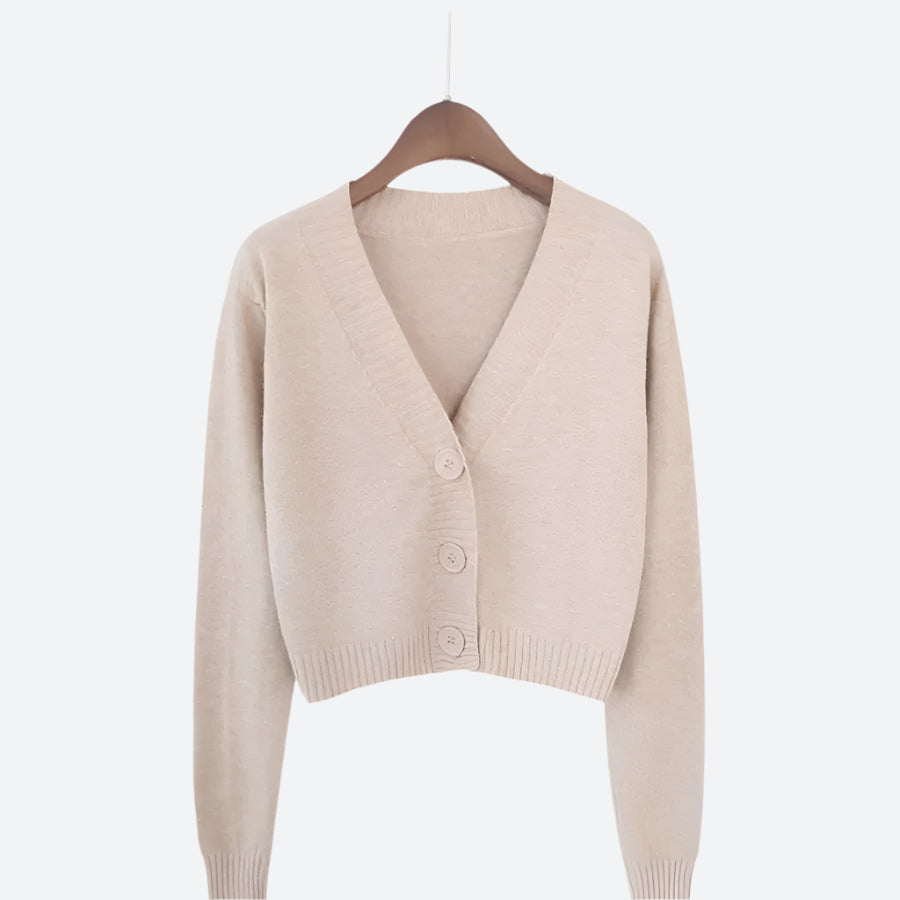 Minimalist Cropped Button-Up Knit Cardigans