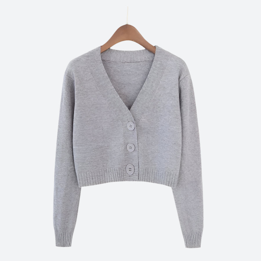 Minimalist Cropped Button-Up Knit Cardigans