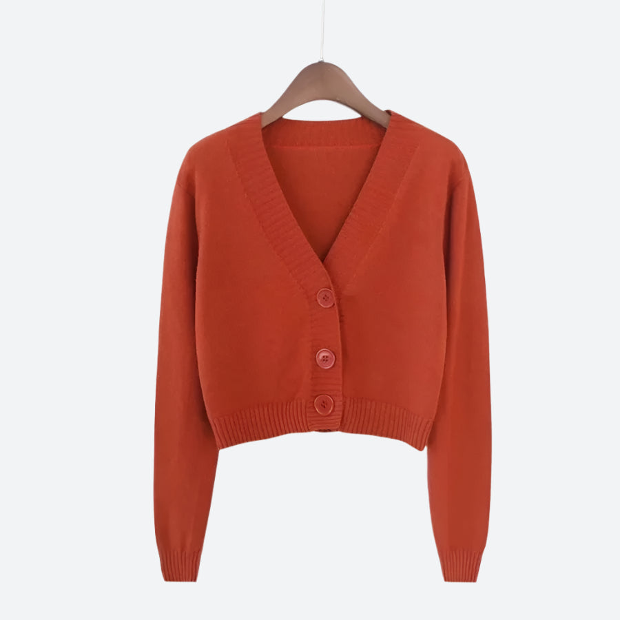 Minimalist Cropped Button-Up Knit Cardigans