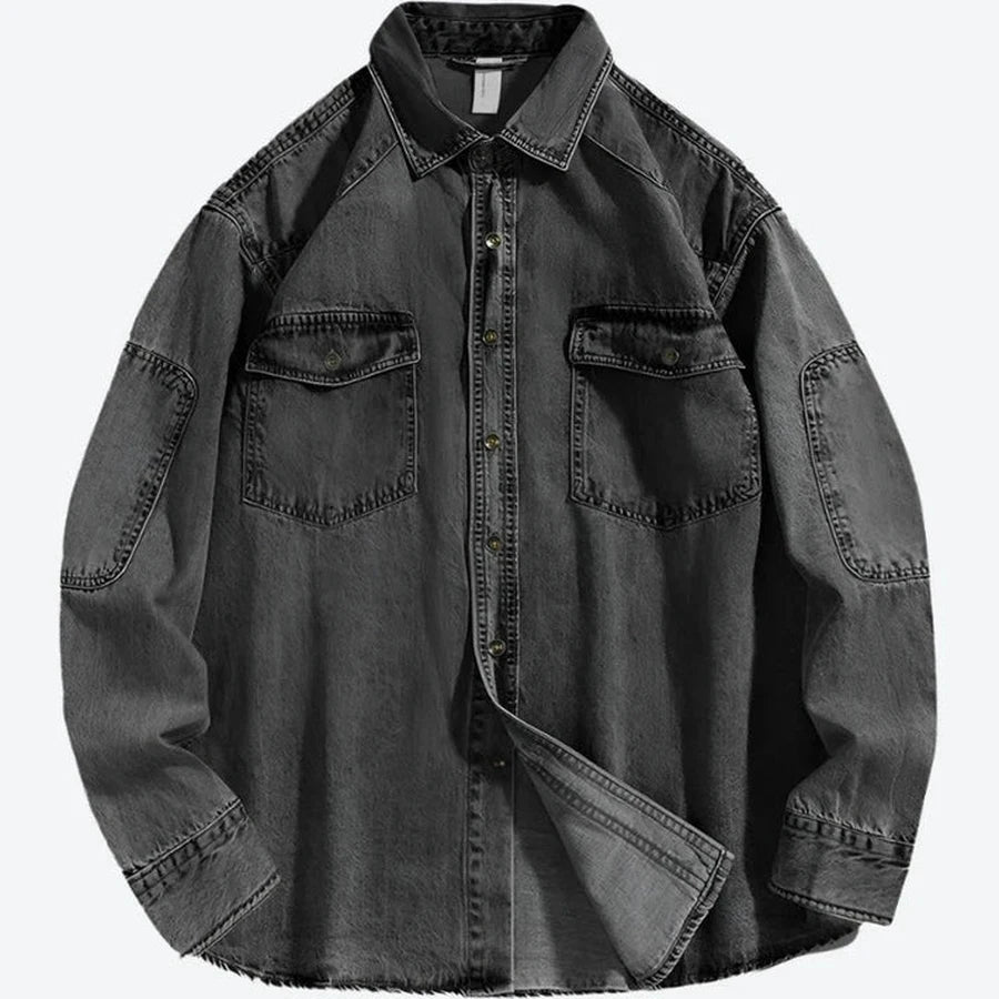Oversized Button-Up Long Sleeve Denim Shirts