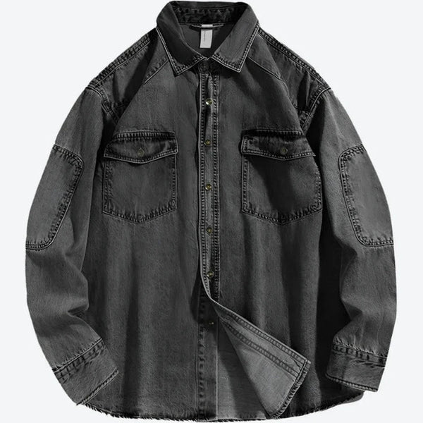 Oversized Button-Up Long Sleeve Denim Shirts