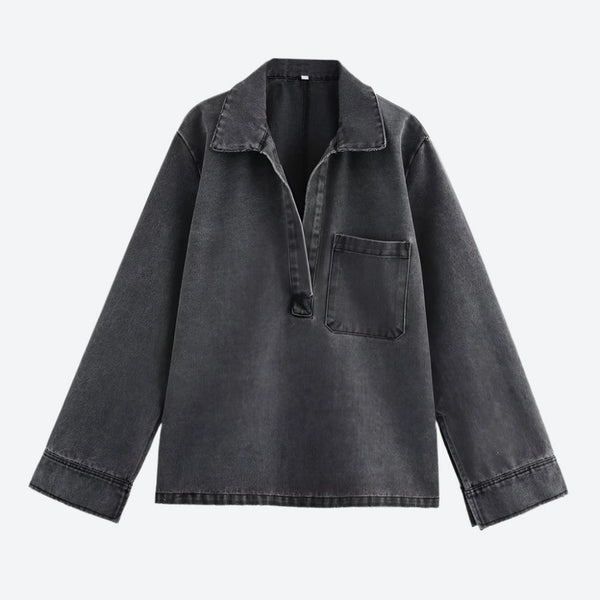 Oversized Faded Long-Sleeve Denim Shirts