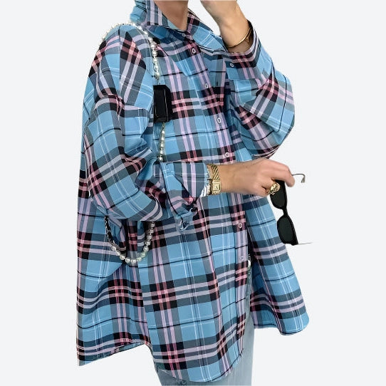 Oversized Plaid Button-Up Flannel Shirts