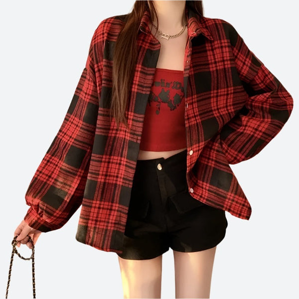 Oversized Plaid Button-Up Shirt