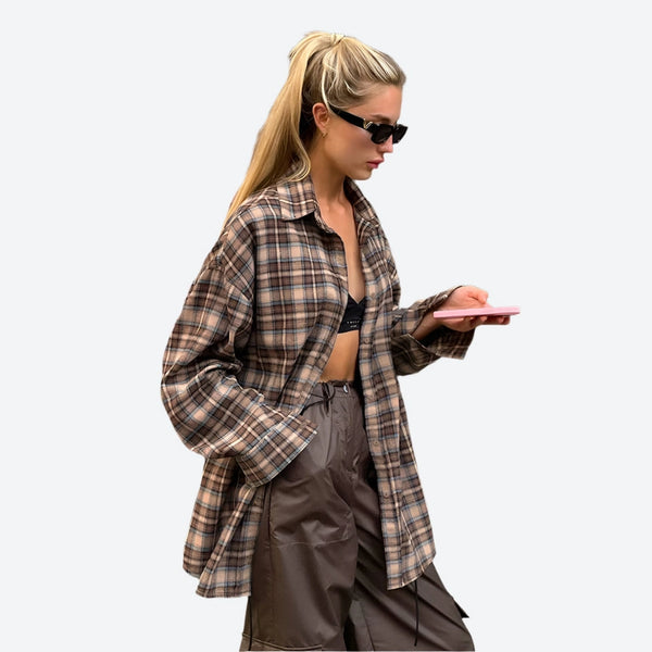 Oversized Plaid Button-Up Shirt
